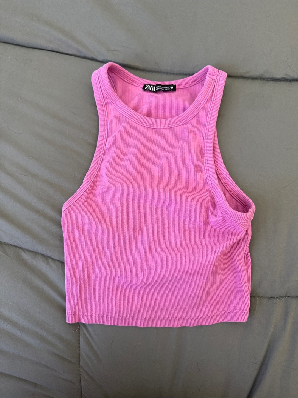 Zara Hot Pink Ribbed High Neck Crop Tank